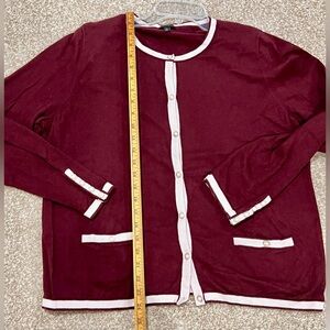 Talbots XL cardigan with pearl buttons. Maroon & cream.